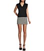 Copper Key Fitted Gingham Slit Mini Skirt, Color:Black Ivory - Image 3