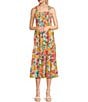 Color:Multi - Image 1 - Floral Printed Linen Blend Smocked Midi Dress