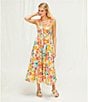 Color:Multi - Image 4 - Floral Printed Linen Blend Smocked Midi Dress