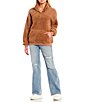 Color:Camel - Image 3 - Fuzzy Teddy Fleece Quarter Zip Pullover
