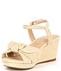 Color:Natural - Image 4 - Girls' Charlotte Raffia Wedge Bow Sandals (Youth)
