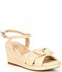 Color:Natural - Image 1 - Girls' Charlotte Raffia Wedge Bow Sandals (Youth)