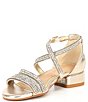 Color:Sand Gold - Image 4 - Girls' Charrming Glitzy Rhinestone Detail Strappy Dress Sandals (Youth)