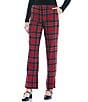 Color:Red Multi - Image 1 - High Rise Wide Leg Plaid Trousers