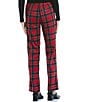 Color:Red Multi - Image 2 - High Rise Wide Leg Plaid Trousers