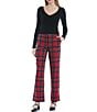 Color:Red Multi - Image 3 - High Rise Wide Leg Plaid Trousers