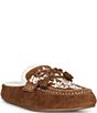 Copper Key Kit Two Suede Embroidered Faux Fur Tassel Clog Mules - Image 1
