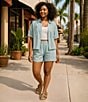 Copper Key Linen Stripe Coordinating Crop Camp Shirt, Color:Blue - Image 6