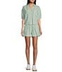 Copper Key Linen Stripe Coordinating Crop Camp Shirt, Color:Green - Image 3