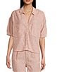 Copper Key Linen Stripe Coordinating Crop Camp Shirt, Color:Red - Image 3