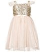 Color:Peach/Gold - Image 1 - Little/Big Girls 2-8 Sequin Tulle Dress