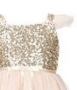 Color:Peach/Gold - Image 3 - Little/Big Girls 2-8 Sequin Tulle Dress