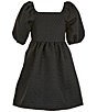 Color:Black - Image 1 - Little Girls 2T-6X Cap-Sleeve Jacquard Dress