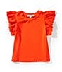 Copper Key Little Girls Eyelet Flutter Sleeve Top, Color:Red - Image 1