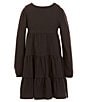 Color:Black - Image 1 - Little Girls 2T-6X Long Sleeve Round Neck Tiered Dress
