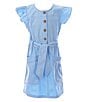 Color:Blue - Image 1 - Little Girls 4-6X Button Front Flutter Sleeve Dress