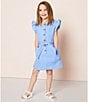 Color:Blue - Image 3 - Little Girls 4-6X Button Front Flutter Sleeve Dress
