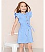Color:Blue - Image 4 - Little Girls 4-6X Button Front Flutter Sleeve Dress