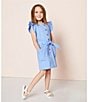 Color:Blue - Image 5 - Little Girls 4-6X Button Front Flutter Sleeve Dress