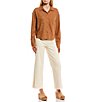 Color:Camel - Image 3 - Long Sleeve Button Front Camp Shirt