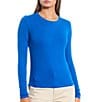 Color:Blue - Image 1 - Long Sleeve Ribbed Knit T-Shirt