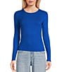 Color:Blue - Image 1 - Long Sleeve Ribbed Knit T-Shirt