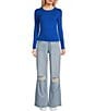 Copper Key Long Sleeve Ribbed Knit T-Shirt, Color:Blue - Image 3