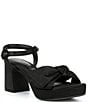 Color:Black - Image 1 - Lux Satin Bow Platform Dress Sandals