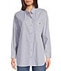 Copper Key Oversized Stripe Button-Front Shirt, Color:Denim Blue - Image 1