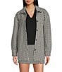 Copper Key Oversized Collared Plaid Jacket, Color:Black Ivory - Image 1