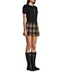 Copper Key Plaid Buckle Mini Skirt, Color:Black Tan - Image 6