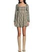 Copper Key Plaid V Waist Long Sleeve Dress, Color:Green Multi - Image 1