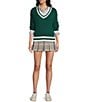 Copper Key Pleated Plaid Mini Skirt, Color:Green Multi - Image 6