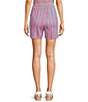 Copper Key Stripe Printed Linen Blend Coordinating Shorts, Color:Pink Multi - Image 2