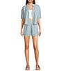 Copper Key Linen Stripe Coordinating Pull On Shorts, Color:Blue - Image 3