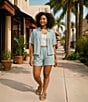 Copper Key Linen Stripe Coordinating Pull On Shorts, Color:Blue - Image 5