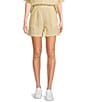 Copper Key Linen Stripe Coordinating Pull On Shorts, Color:Yellow - Image 1