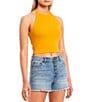Color:Marigold - Image 1 - Ribbed Knit High Neck Tank Top