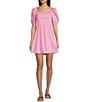 Color:Pink - Image 1 - Short Puff Sleeve Smocked Mini Dress