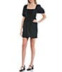 Color:Black - Image 1 - Short Puff Sleeve Taffeta Babydoll Dress
