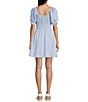 Color:Light Blue - Image 2 - Short Puff Sleeve Triple Elastic Waist Dress