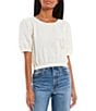 Color:Ivory - Image 1 - Short Puff Sleeve Woven Texture Top