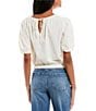 Color:Ivory - Image 2 - Short Puff Sleeve Woven Texture Top