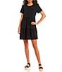 Color:Black - Image 1 - Short Sleeve Tiered Babydoll Dress