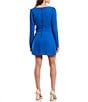 Color:Blue - Image 2 - Square Neck Long Sleeve Faux Wrap Dress