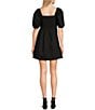 Copper Key Square Neck Puff Sleeve Dress, Color:Black - Image 2