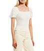 Color:Ivory - Image 1 - Square Neck Puff Sleeve Ribbed Top
