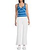 Copper Key Stripe Twist Knit Tank Top, Color:Blue/Ivory - Image 3