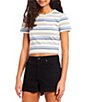 Color:Blue - Image 1 - Striped Short Sleeve Crop Tee