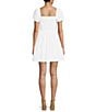 Color:White - Image 2 - Textured Puff Sleeve Smocked Dress